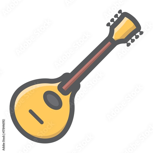 Mandolin filled outline icon, music and instrument, sound sign vector graphics, a colorful line pattern on a white background, eps 10.