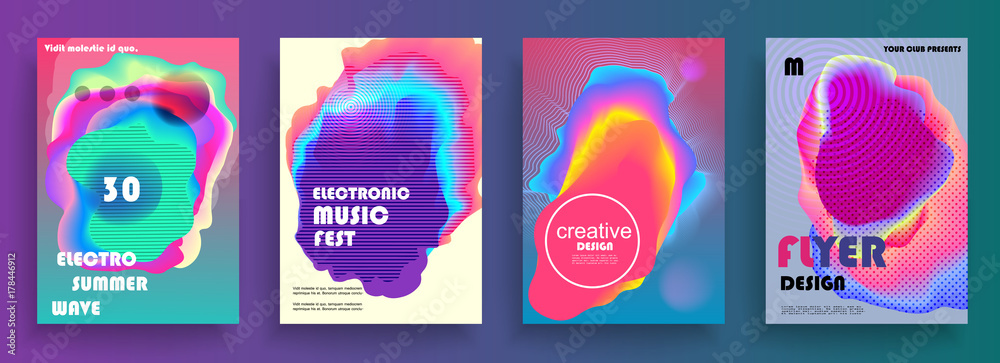 Fluid poster covers set with modern hipster and memphis colors Fluid poster covers set with modern hipster and memphis colors