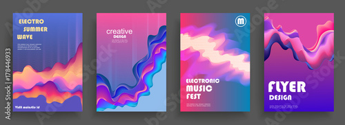 Fluid poster covers set with modern hipster and memphis colors