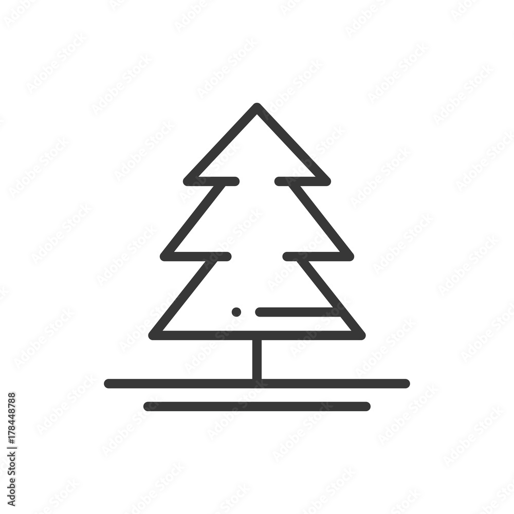 Christmas tree thin line icon. Spruce fir. New Year celebration outline decorated pictogram. Xmas winter element. Vector simple flat linear design. Logo illustration. Silhouette symbols. Christmas tree thin line icon. Spruce fir. New Year celebration outline decorated pictogram. Xmas winter element. Vector simple flat linear design. Logo illustration. Silhouette symbols.