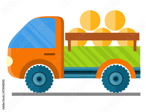 Car Carrying Hay in a Trailer Vector Illustration