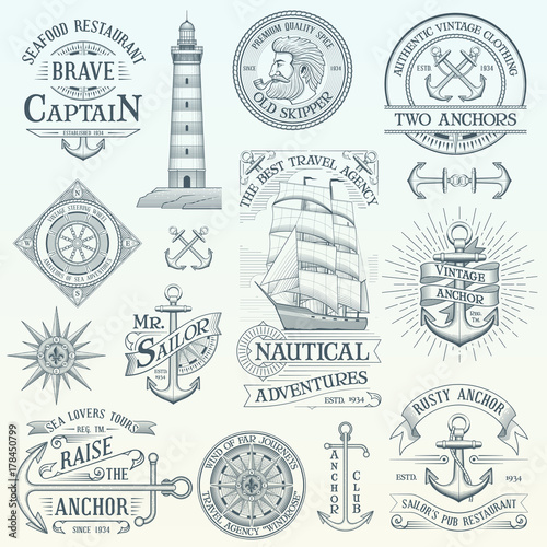 Set of vintage nautical labels
