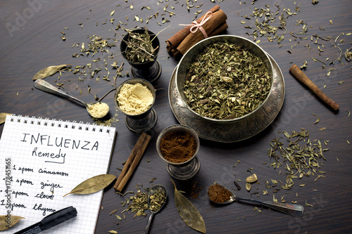 Принти на полотні arabic influenza remedy with mixed herbal of ginger,thyme,cinnamon and clove
