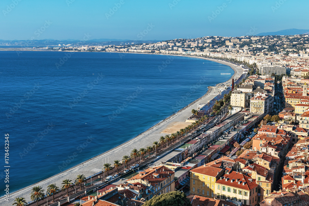 A general view of the promenade of Nice from the top point