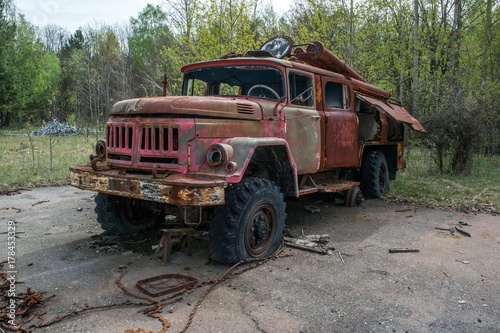 Rusty fire engine in Chernobyl Nuclear Power Plant Zone