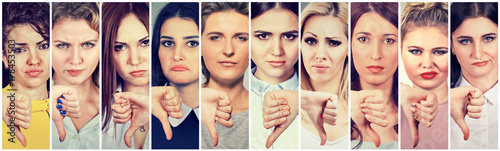 Photography Group of multicultural women making thumbs down gesture for disagreement