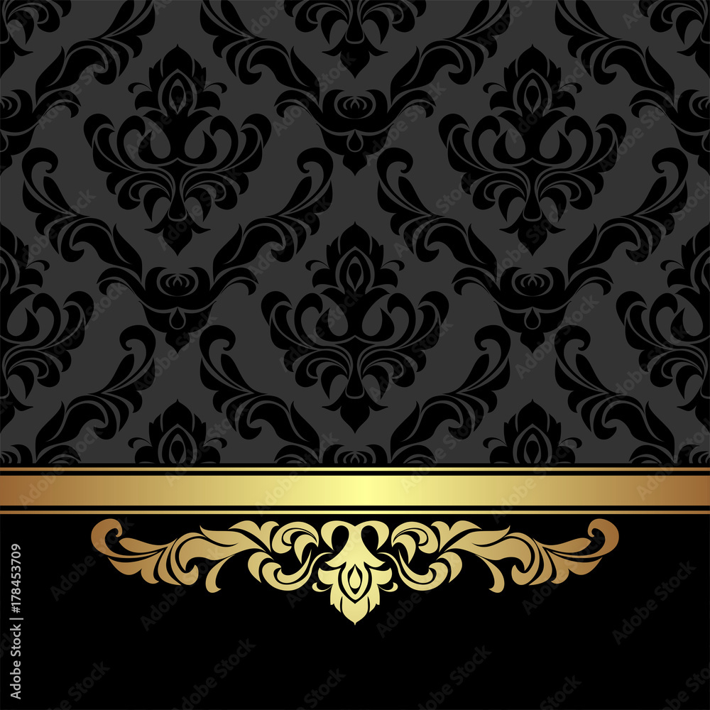 Rich charcoal damask Background with golden Ribbon. Rich charcoal damask Background with golden Ribbon.