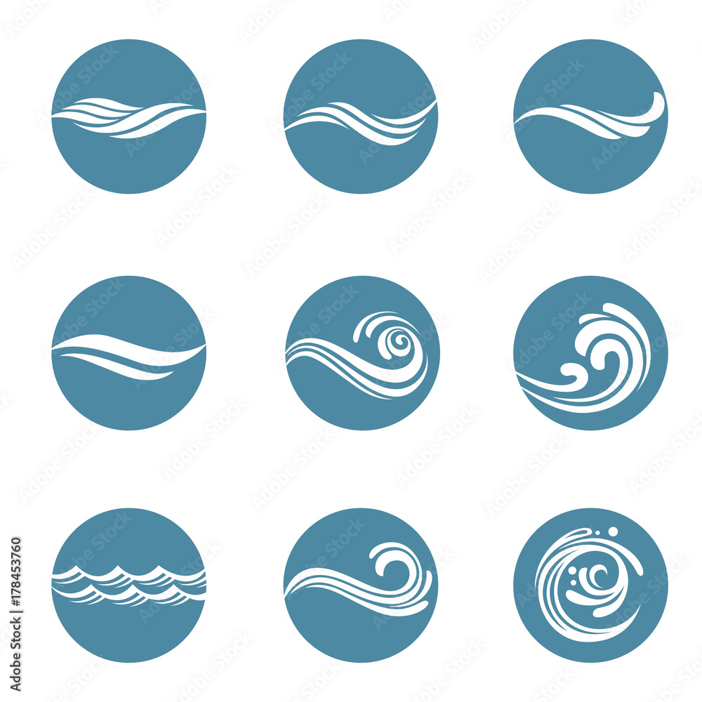 collection with abstract symbols of blue water splash