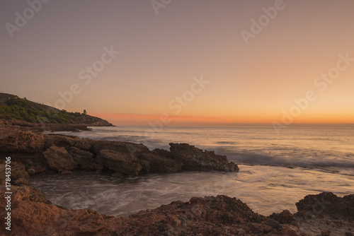 The coast of Oropesa del Mar at a sunrise
