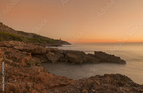 The coast of Oropesa del Mar at a sunrise