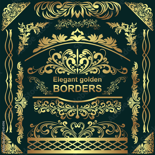 Golden elegant Borders, design Elements - big Set for your Design.