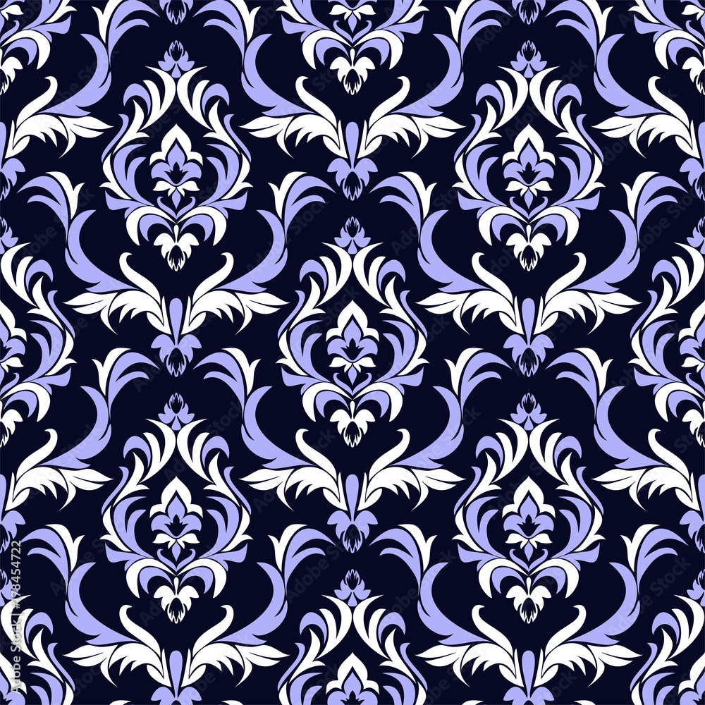 Seamless damask floral Wallpaper for Design. Combination Colors - blue and white