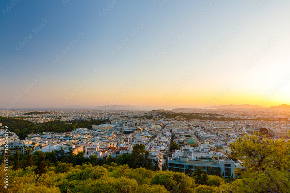 Sunset at Athens, panorma, Acropolis, view from Lycabettus Hill