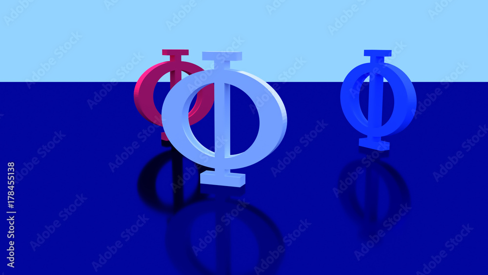 drei griechische Großbuchstaben PHI auf blauer Fläche drei griechische Großbuchstaben PHI auf blauer Fläche