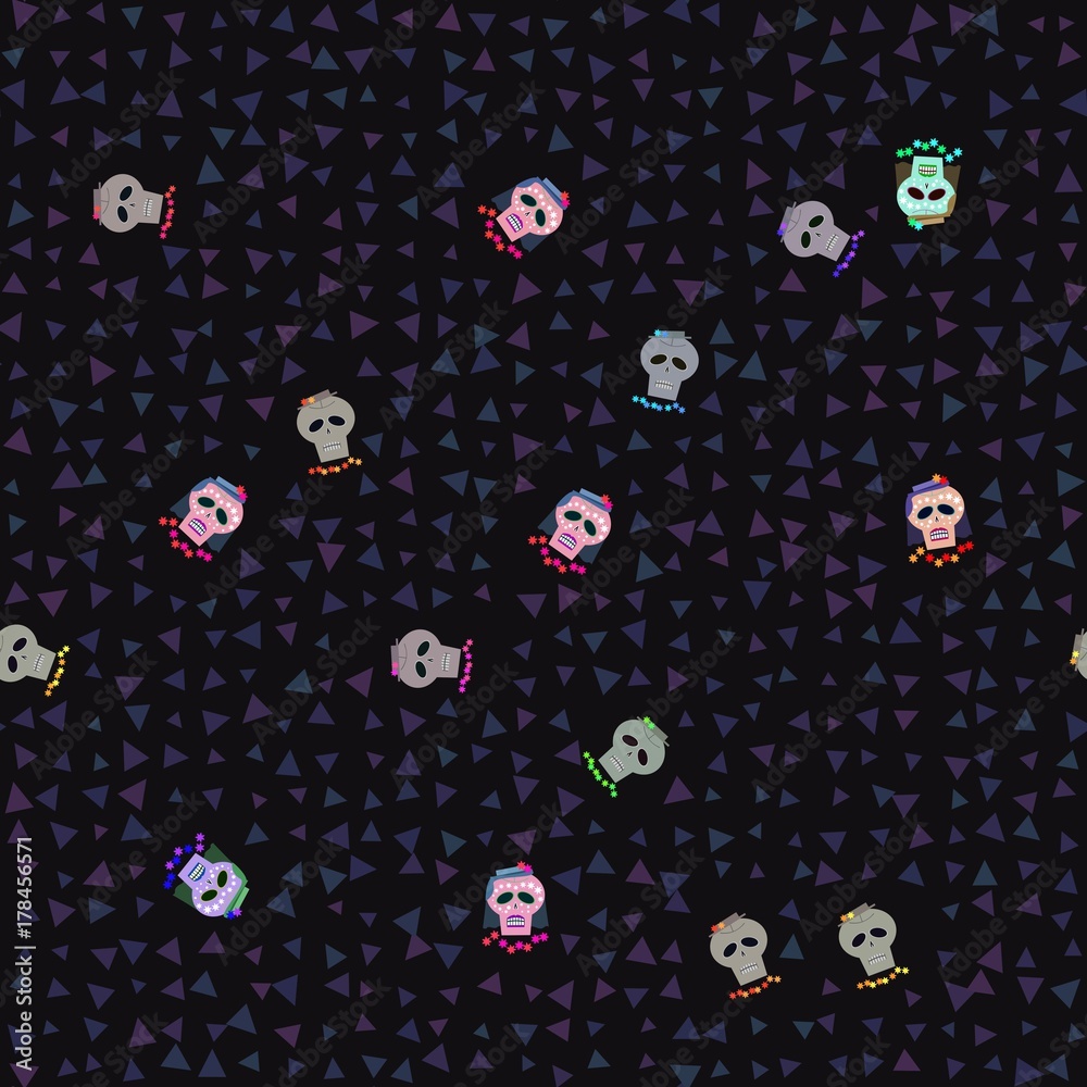 Seamless pattern with crazy decorated skulls Seamless pattern with crazy decorated skulls
