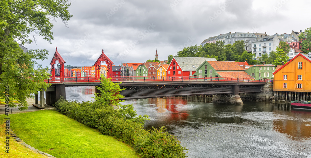 View of the Old Town Bridge in Trondheim, Norway.