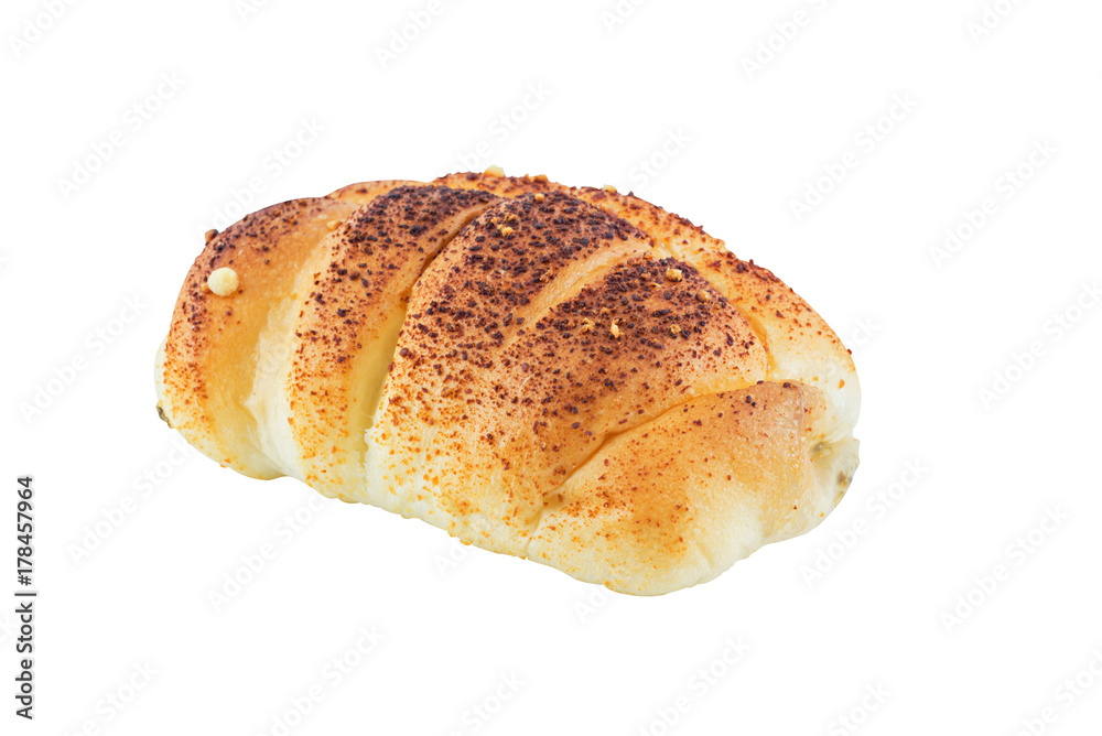 bread isolated on white background, selective focus (detailed close-up shot)