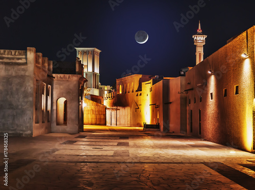 Night view of the streets of the old Arab city Dubai UAE © arbalest