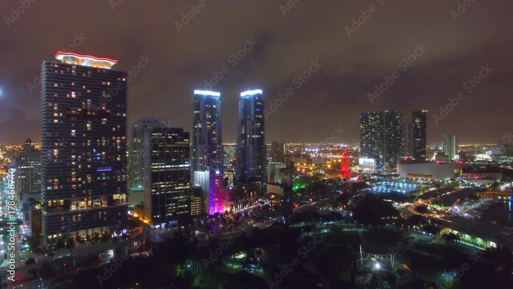 Downtown Miami at night, aerial view. Downtown Miami at night, aerial view.