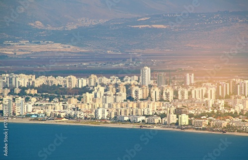 Panoramic view from Haifa to coastline of Krayot in Israel.