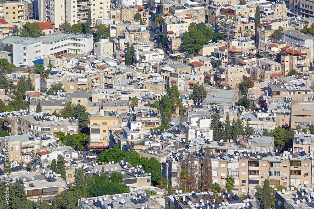 View from Mount Carmel to sleeping quarters in Haifa, Israel.
