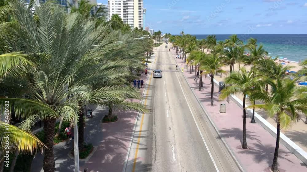 Car traffic aerial view along main artery. Fort Lauderdale is a famous Florida destination.