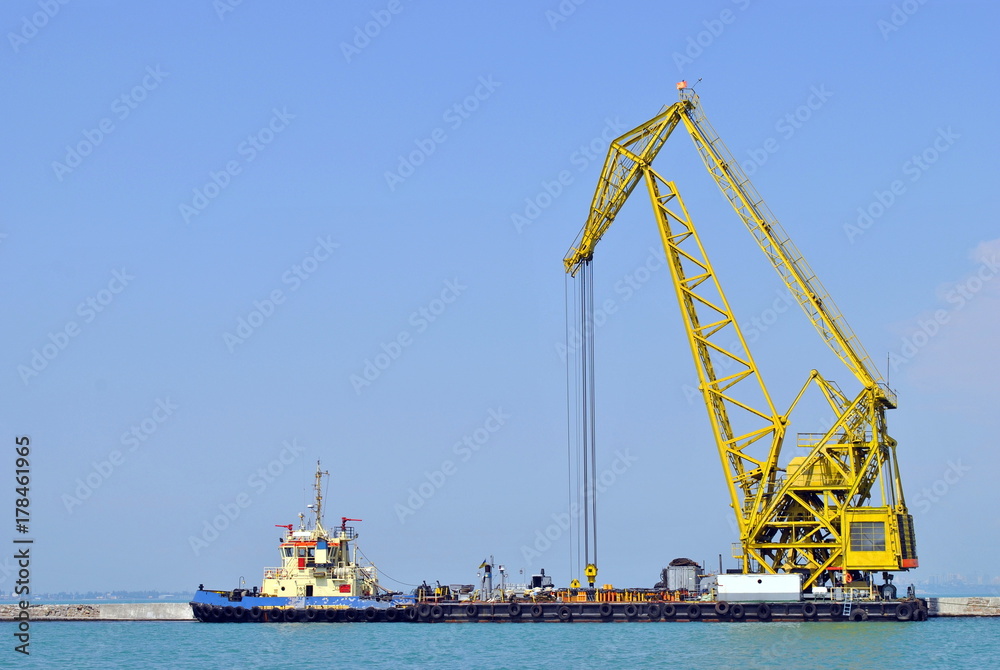 cranes in the sea harbor