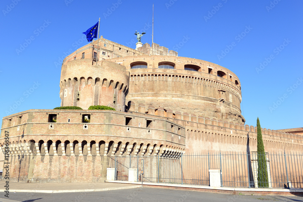 Castle Sant Angelo along the Tiber river, Rome Italy also known as the Mausoleum of Hadrian
