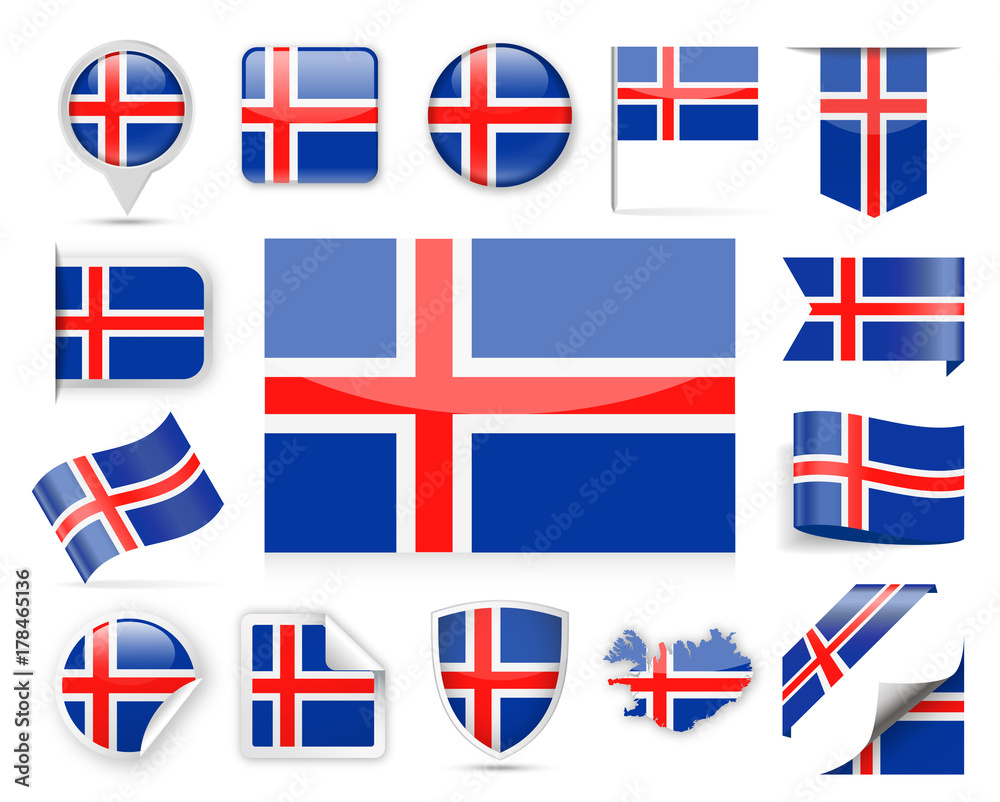 Fototapeta premium Iceland Flag Vector Set