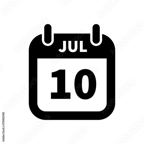 Simple black calendar icon with 10 july date isolated on white