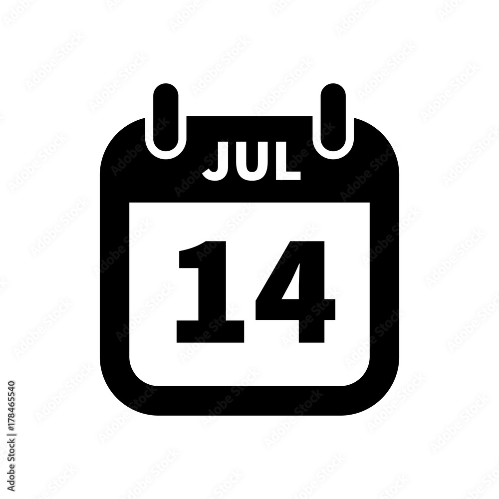 Simple black calendar icon with 14 july date isolated on white Simple black calendar icon with 14 july date isolated on white