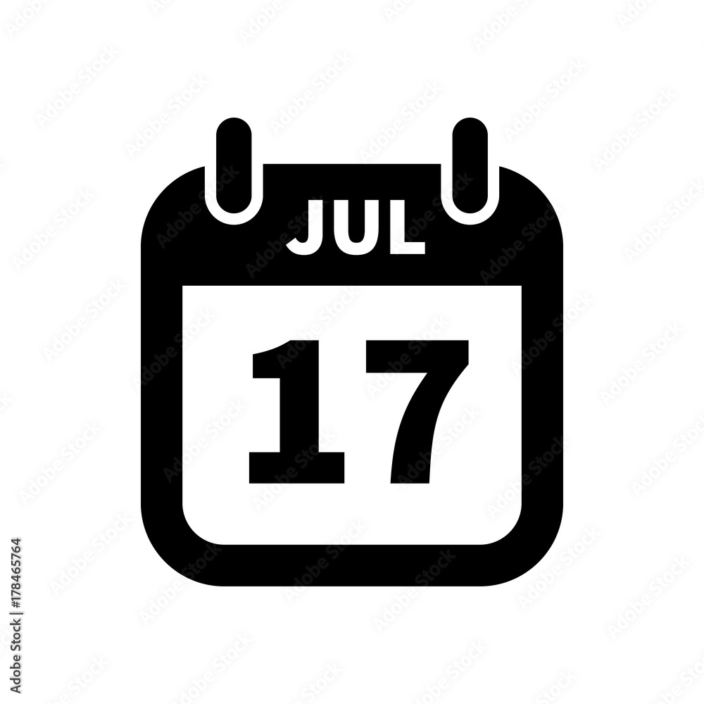 Simple black calendar icon with 17 july date isolated on white Simple black calendar icon with 17 july date isolated on white