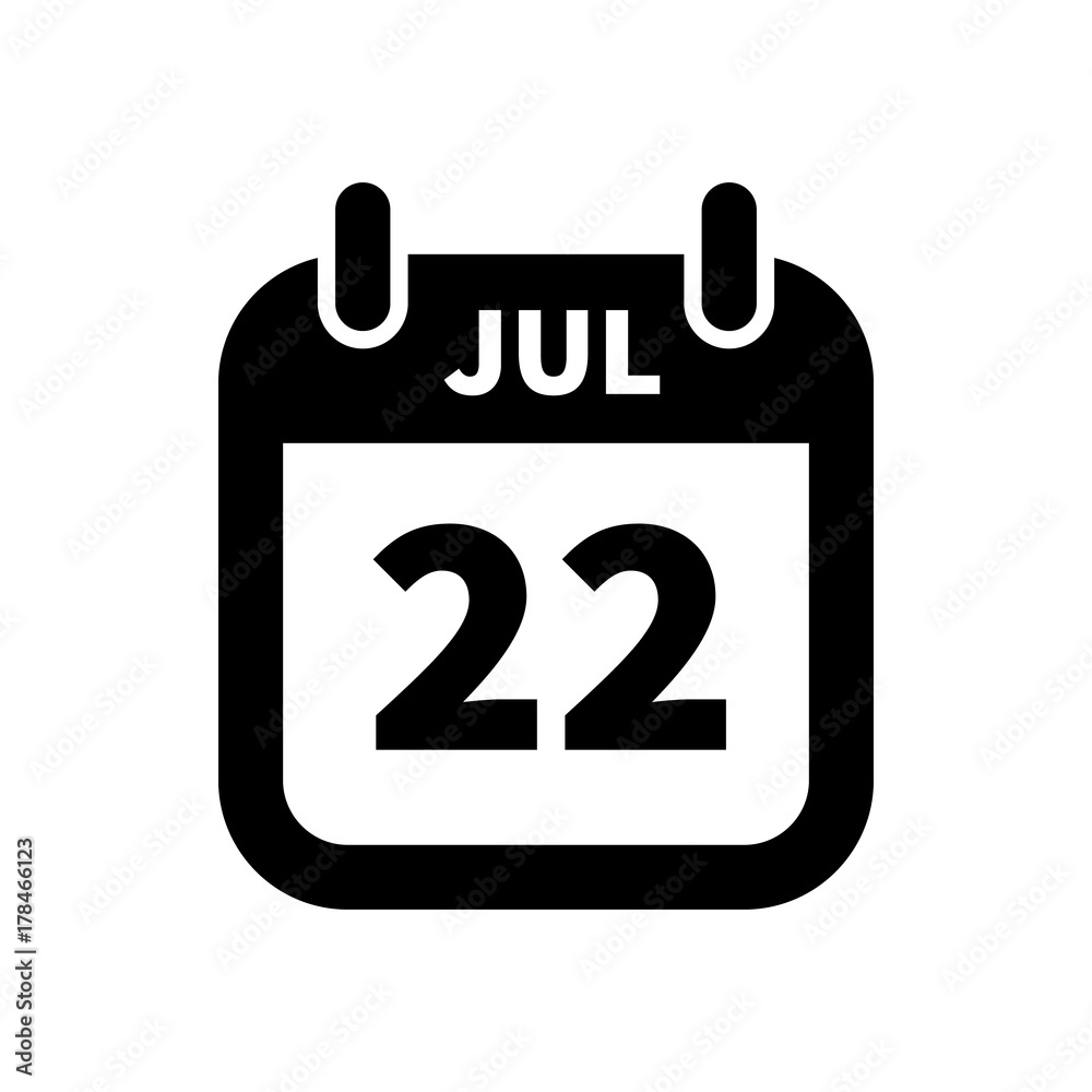 Simple black calendar icon with 22 july date isolated on white Simple black calendar icon with 22 july date isolated on white