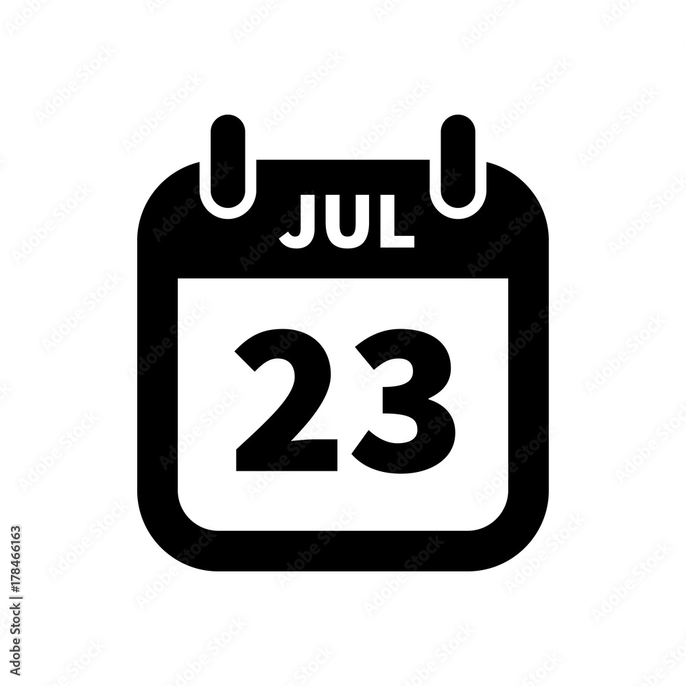 Simple black calendar icon with 23 july date isolated on white Simple black calendar icon with 23 july date isolated on white