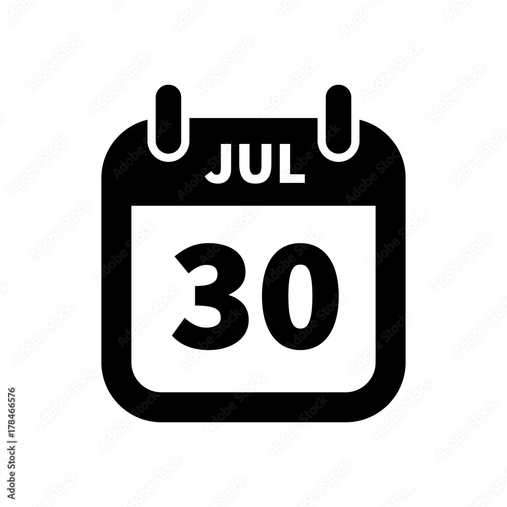 Simple black calendar icon with 30 july date isolated on white Simple black calendar icon with 30 july date isolated on white