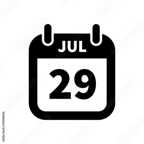 Simple black calendar icon with 29 july date isolated on white