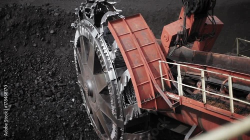 detail of huge coal excavator mining wheel