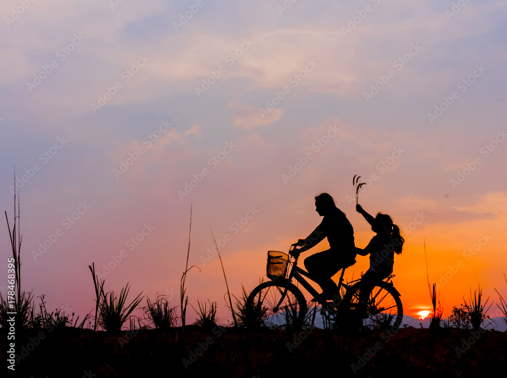 silhouette of couple driving bike happy time sunset silhouette of couple driving bike happy time sunset
