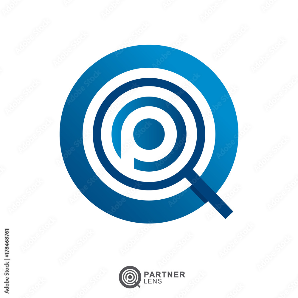 magnifying glass logo with initial letter p, b or d. magnifying glass logo with initial letter p, b or d.