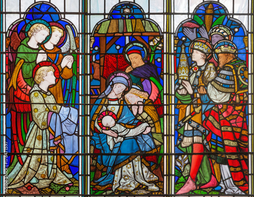 Принти на полотні LONDON, GREAT BRITAIN - SEPTEMBER 14, 2017: The Adoration of Magi on the stained glass in the church St