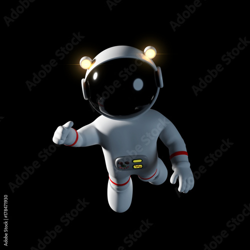 cute cartoon astronaut character in white space suit is floating in zero gravity space 