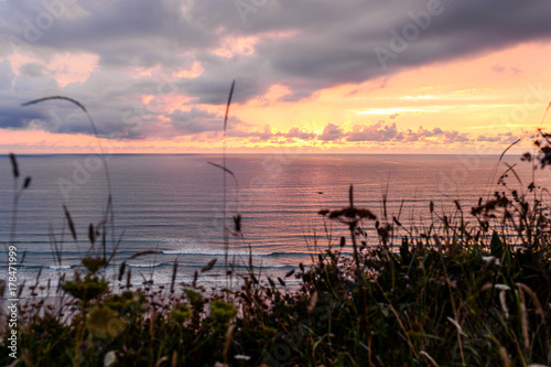 Beautiful sunset on the sea of Newquay  Cornwall  UK.