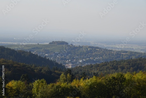 view from the Langenhard towards the city of Lahr with the Schutterlindenberg in the background, Baden Germany