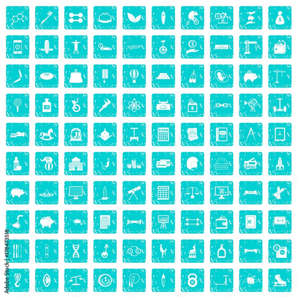 100 balance icons set grunge blue