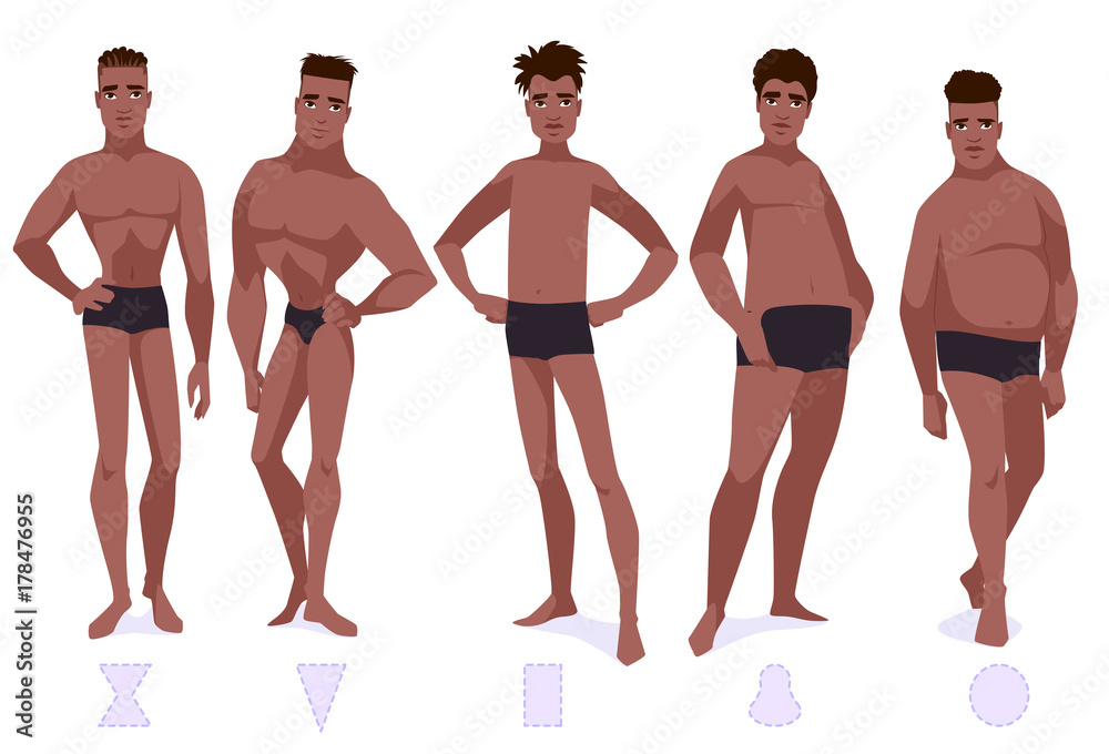 Set of male body shape types - five types. Stock Vector