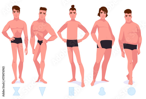 Set of male body shape types - five types.