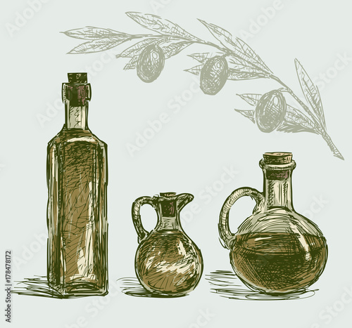 The bottles of the olive oil