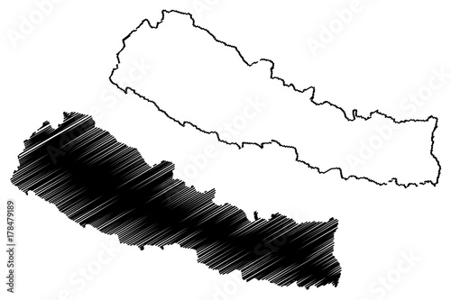 Nepal map vector illustration, scribble sketch Nepal