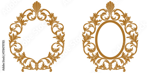 Set of vintage oval graphical frame in antique style. Vector.