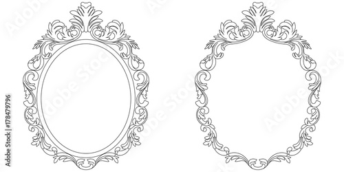 Set of vintage oval graphical frame in antique style. Vector.